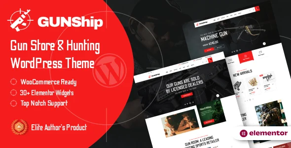 Gunship - Shooting Range, Weapon & Gun Store WordPress Theme WordPress theme homepage layout for a ammunition retail website