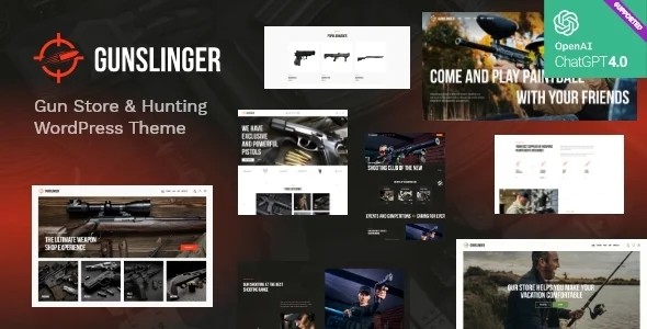 Gunslinger — Gun Store & Hunting WordPress Theme WordPress theme homepage layout for a ammo retail website