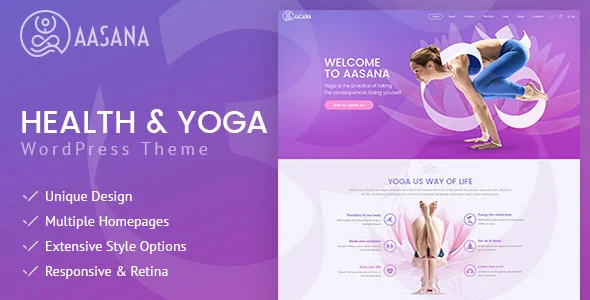 Aasana - Health and Yoga WordPress Theme WordPress theme homepage layout for a beauty health and beauty website
