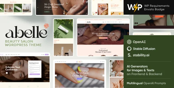 Abelle - Beauty Salon Elementor WordPress Theme + Online Beauty Store WordPress theme homepage layout for a beauty health and beauty website