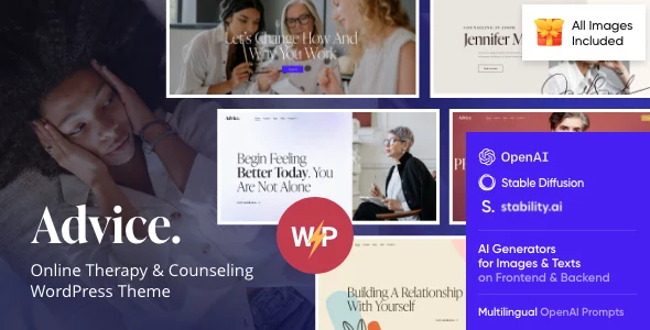 Advice - Psychology, Therapy & Counseling WordPressTheme WordPress theme homepage layout for a advisor health and beauty website