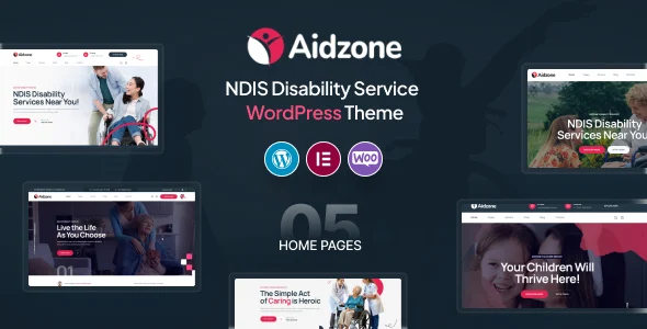 Aidzone – NDIS Disability Service WordPress Theme WordPress theme homepage layout for a assistive services health and beauty website