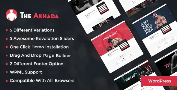 Akhada Gym - Gym Fitness Wordpress theme WordPress theme homepage layout for a abs workout health and beauty website