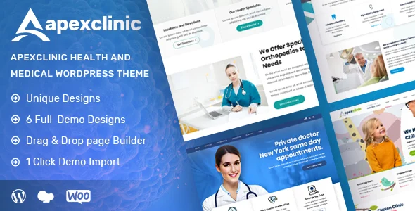 ApexClinic - Health & Clinic Theme WordPress theme homepage layout for a clinic health and beauty website