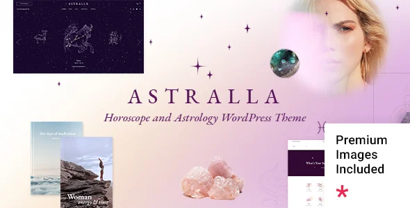 Astralla - Horoscope and Astrology WordPress Theme WordPress theme homepage layout for a astrologer health and beauty website