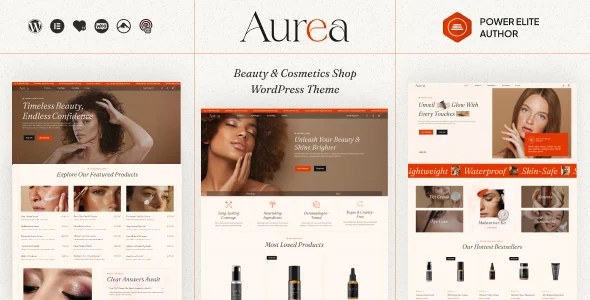 Aurea - Beauty Cosmetic WordPress Theme WordPress theme homepage layout for a beauty health and beauty website