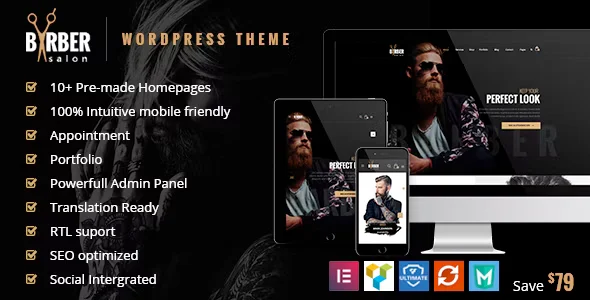 Barber - Hair, Tattoo & Beauty Salons WordPress Theme WordPress theme homepage layout for a barber health and beauty website