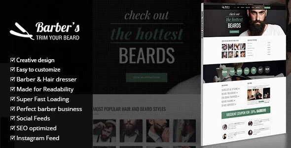 Barber - WordPress Theme for Barbers & Hair Salons WordPress theme homepage layout for a barber health and beauty website