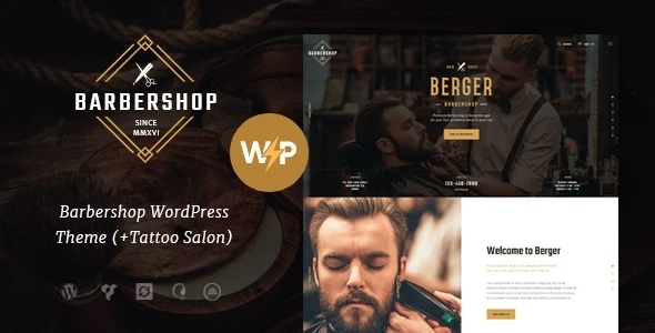 Berger | Barbershop, Hairdresser & Tattoo Salon WordPress Theme WordPress theme homepage layout for a barber health and beauty website
