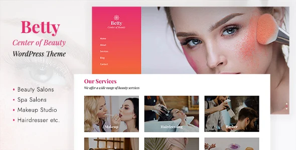 Betty - Beauty Salon WordPress Theme WordPress theme homepage layout for a beauty health and beauty website
