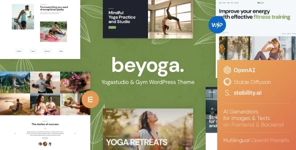 BeYoga | Yoga Studio & Fitness Gym WordPress Theme WordPress theme homepage layout for a fitness health and beauty website