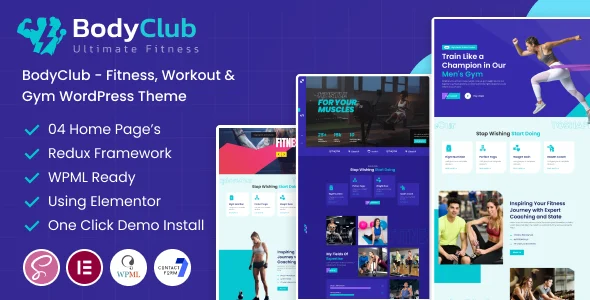 BodyClub - Fitness, Workout & Gym WordPress Theme WordPress theme homepage layout for a athletic health and beauty website