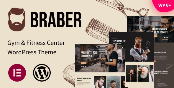 Braber - Barber Shop & Hair Salon WordPress Theme WordPress theme homepage layout for a barber health and beauty website