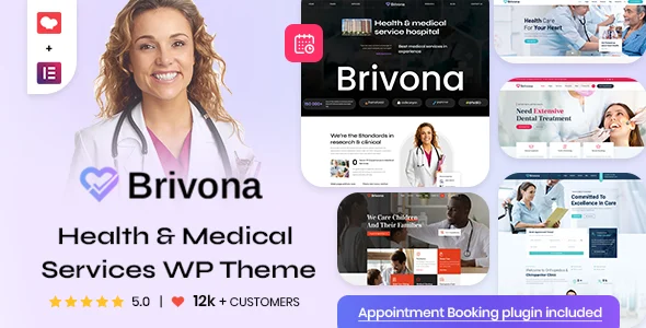 Brivona - Clinical Websites WordPress Theme with Appointments Booking WordPress theme homepage layout for a appointment health and beauty website