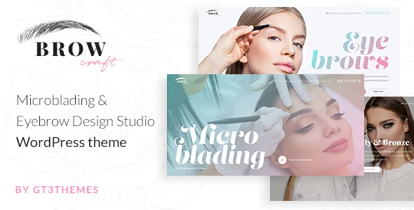 Browcraft - Microblading & Eyebrow Beauty Salon WordPress Theme WordPress theme homepage layout for a bold eyebrows health and beauty website