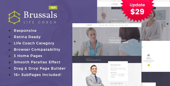 Brussals - Personal Development Coach WordPress Theme WordPress theme homepage layout for a blog health and beauty website