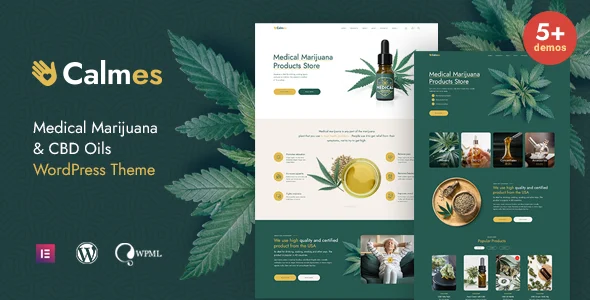 Calmes - Medical Marijuana & Coffeeshop WordPress Theme WordPress theme homepage layout for a cannabis health and beauty website