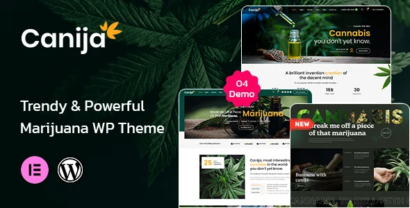 Canija - Marijuana & Cannabis Dispensary WordPress Theme WordPress theme homepage layout for a cannabis health and beauty website