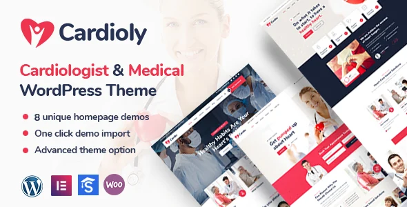 Cardioly - Cardiologist and Medical WordPress theme WordPress theme homepage layout for a cardiology health and beauty website