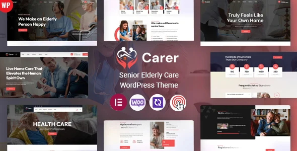Carer - Elderly Care WordPress Theme WordPress theme homepage layout for a aged care health and beauty website