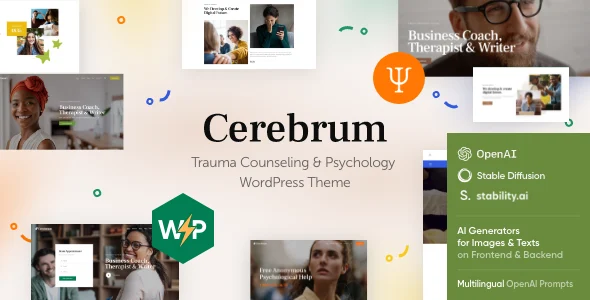 Cerebrum - Counseling & Psychology WordPress Theme WordPress theme homepage layout for a booking health and beauty website