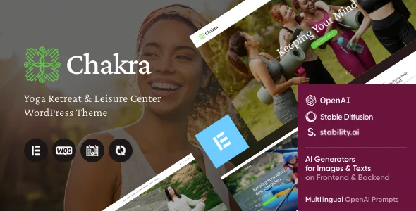Chakra - Yoga Retreat & Pilates WordPress Theme WordPress theme homepage layout for a buddhism health and beauty website