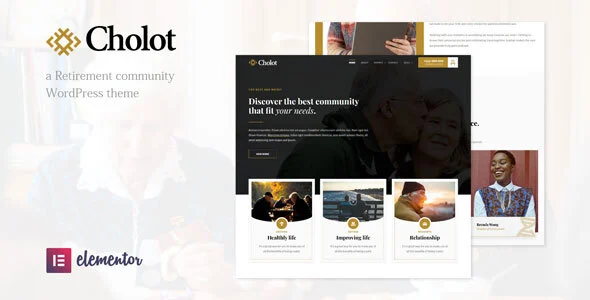 Cholot - Retirement Community WordPress Theme WordPress theme homepage layout for a assisted living health and beauty website