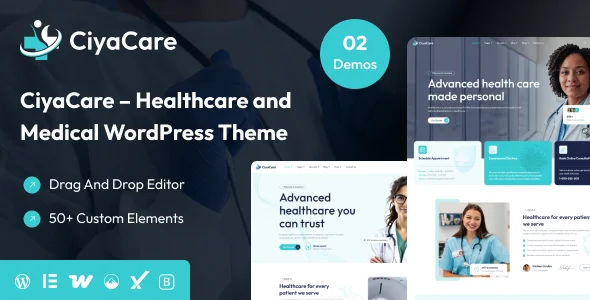 CiyaCare - Healthcare & Medical WordPress Theme WordPress theme homepage layout for a appointment booking health and beauty website