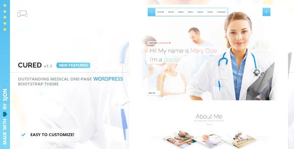 Cured - One Page Medical Doctor WordPress Theme WordPress theme homepage layout for a animated health and beauty website