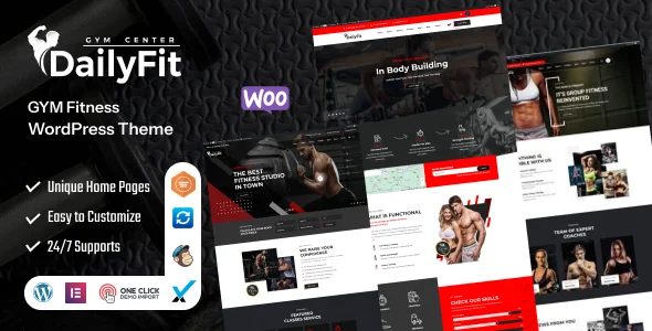 DailyFit - Fitness and Gym WordPress Theme WordPress theme homepage layout for a bodybuilding health and beauty website