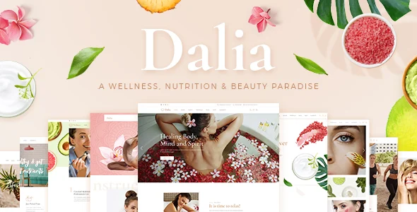 Dalia - Modern Wellness & Cosmetics WordPress Theme WordPress theme homepage layout for a beauty health and beauty website