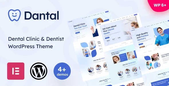 Dantal - Dental Clinic & Dentist WordPress Theme WordPress theme homepage layout for a cosmetic dentistry health and beauty website