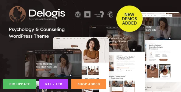 Delogis - Psychology & Counseling WordPress Theme WordPress theme homepage layout for a appointment health and beauty website
