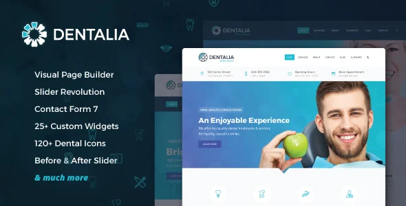 Dentalia - Dentist & Medical WordPress Theme WordPress theme homepage layout for a clinic health and beauty website