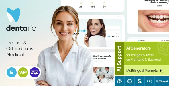 Dentario | Dentist & Orthodontist Medical WordPress Theme WordPress theme homepage layout for a beauty health and beauty website