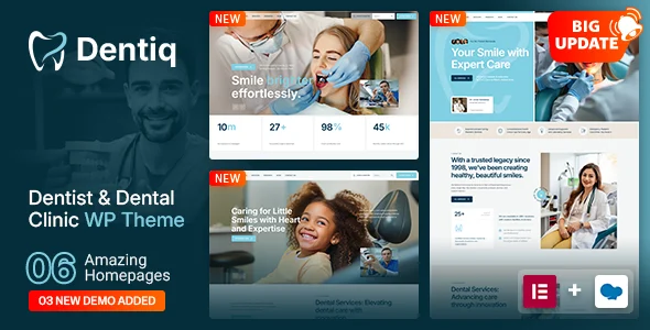 Dentiq - Dental & Medical WordPress Theme WordPress theme homepage layout for a clinic health and beauty website