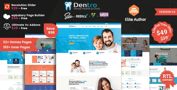 Dentro - Dental Medical WordPress Theme WordPress theme homepage layout for a clinic health and beauty website