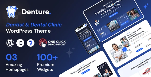 Denture - Dental Clinic WordPress Theme WordPress theme homepage layout for a clinic website health and beauty website