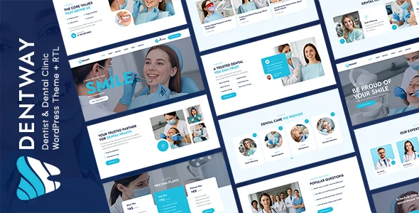 Dentway - Dentist Clinic WordPress Theme WordPress theme homepage layout for a cosmetic dentistry health and beauty website