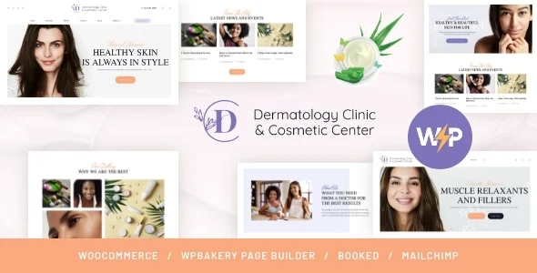 Dermatology Clinic - Cosmetology WordPress Theme WordPress theme homepage layout for a beauty health and beauty website