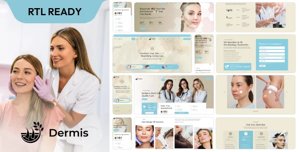 Dermis - Plastic Surgery WordPress Theme WordPress theme homepage layout for a clinic health and beauty website