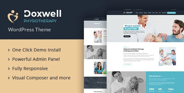 Doxwell : Physical Therapy WordPress Theme WordPress theme homepage layout for a chiropractor health and beauty website