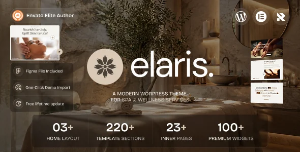 Elaris - Massage Salon & Spa WordPress Theme WordPress theme homepage layout for a aromatherapy health and beauty website