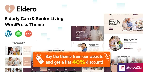 Eldero - Elderly Care & Senior Living WordPress Theme WordPress theme homepage layout for a assisted living health and beauty website