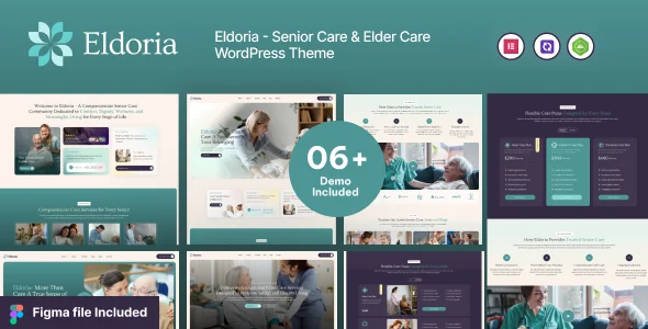 Eldoria - Senior Care & Elder Care WordPress Theme WordPress theme homepage layout for a assisted living health and beauty website