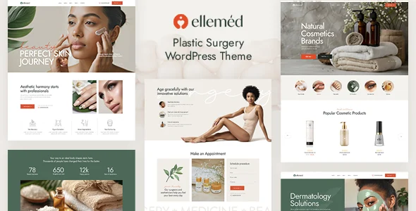 Ellemed - Plastic Surgery & Beauty Clinic WordPress Theme WordPress theme homepage layout for a aesthetic medicine health and beauty website