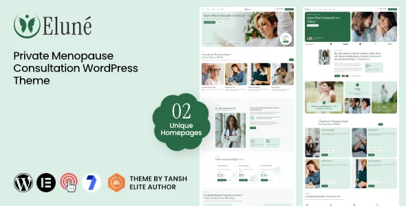Elune - Private Menopause Consultation & Midlife Wellness WordPress Theme WordPress theme homepage layout for a appointment booking health and beauty website