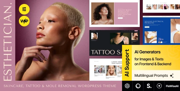 Esthetician - Skincare, Tattoo & Mole Removal WordPress Theme WordPress theme homepage layout for a aesthetics health and beauty website