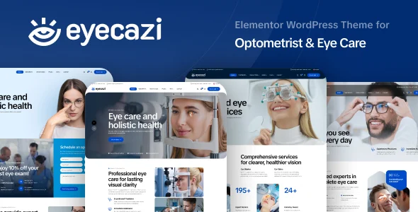 Eyecazi - Optometrist & Eye Care WordPress Theme WordPress theme homepage layout for a eyeglasses health and beauty website