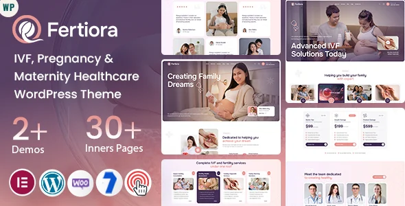 Fertiora – IVF, Pregnancy & Maternity Healthcare WordPress Theme WordPress theme homepage layout for a doctor health and beauty website